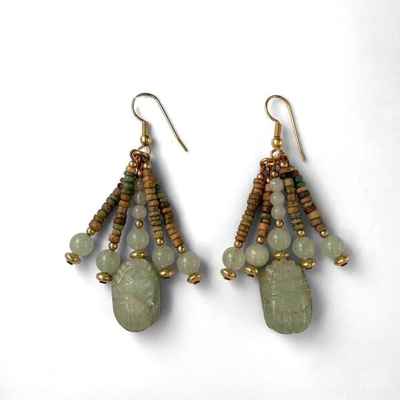 Carved Jadeite Scarab Earrings - Picture 2 of 3